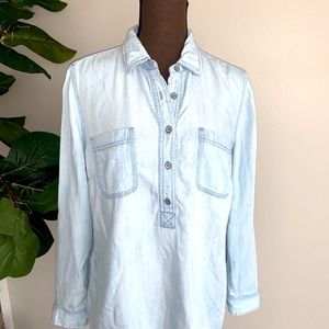 Talbots women’s petites PL 100% tencel lyocell light denim popover shirt LP
